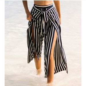 Faithfull The Brand Navy Striped Tie Front Pants